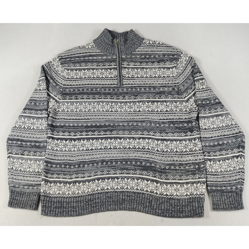 Gap Sweater Mens 2XL Gray Fair Isle 1/4 Zip Mock Neck Knit Pullover Cabincore